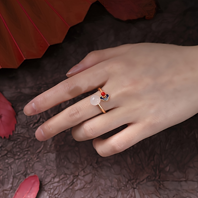 Chinese Style Enamel Open Ring, Elegant Charm